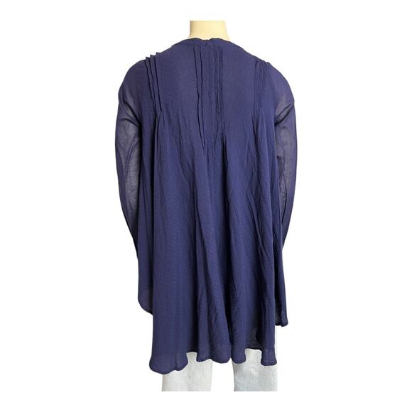 Free People Blue Hi-Lo high low Blouse Shirt sz Small - Picture 3 of 12